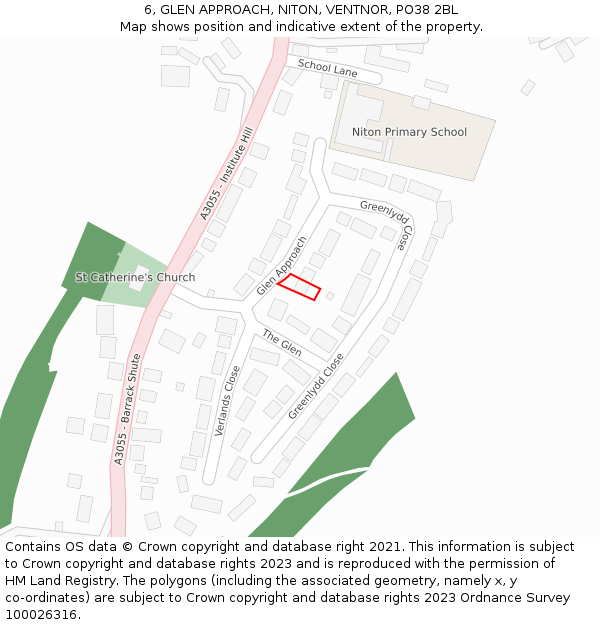 6, GLEN APPROACH, NITON, VENTNOR, PO38 2BL: Location map and indicative extent of plot