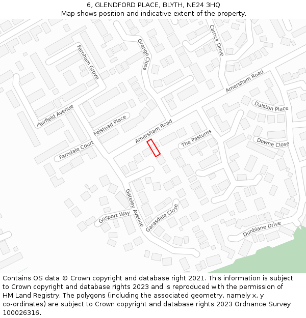 6, GLENDFORD PLACE, BLYTH, NE24 3HQ: Location map and indicative extent of plot