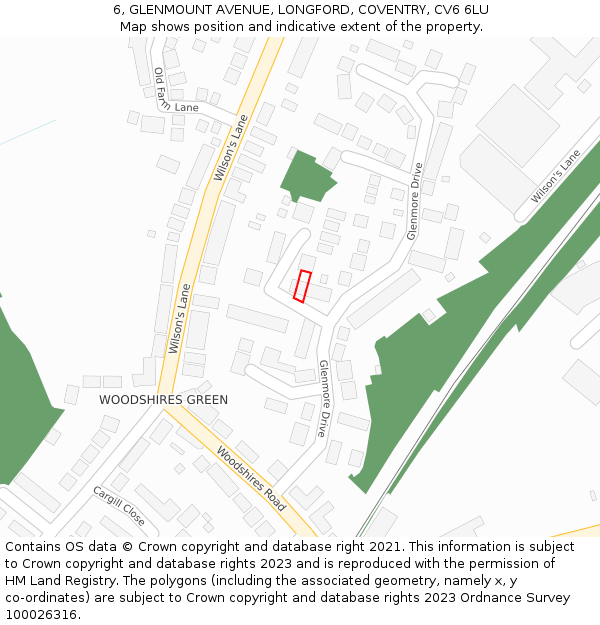 6, GLENMOUNT AVENUE, LONGFORD, COVENTRY, CV6 6LU: Location map and indicative extent of plot