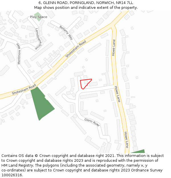 6, GLENN ROAD, PORINGLAND, NORWICH, NR14 7LL: Location map and indicative extent of plot