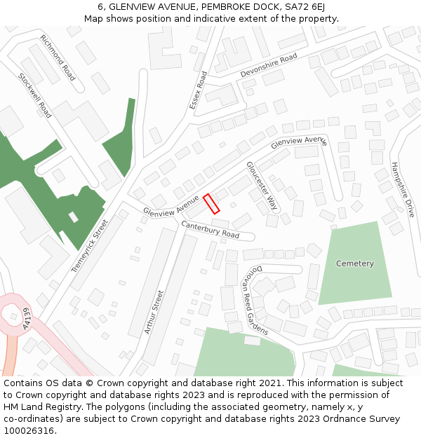 6, GLENVIEW AVENUE, PEMBROKE DOCK, SA72 6EJ: Location map and indicative extent of plot