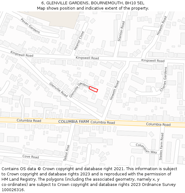 6, GLENVILLE GARDENS, BOURNEMOUTH, BH10 5EL: Location map and indicative extent of plot