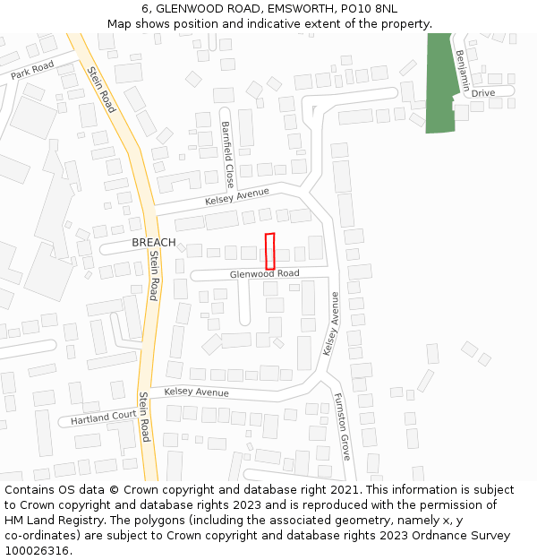 6, GLENWOOD ROAD, EMSWORTH, PO10 8NL: Location map and indicative extent of plot