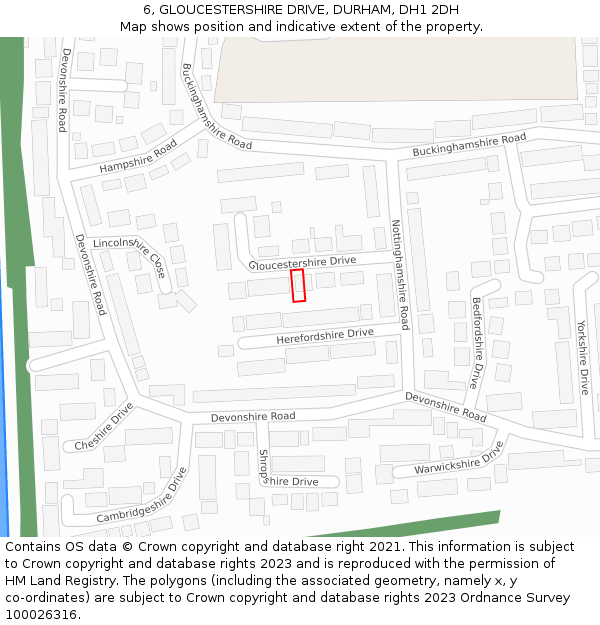 6, GLOUCESTERSHIRE DRIVE, DURHAM, DH1 2DH: Location map and indicative extent of plot