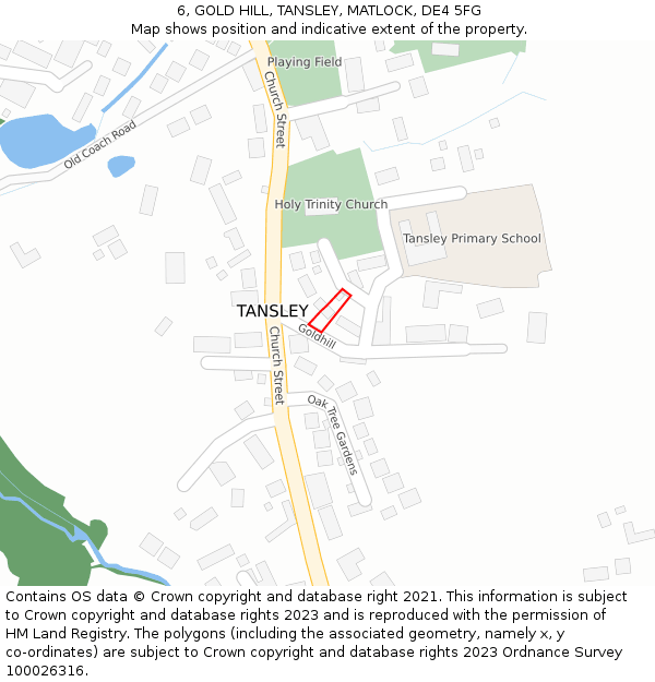 6, GOLD HILL, TANSLEY, MATLOCK, DE4 5FG: Location map and indicative extent of plot