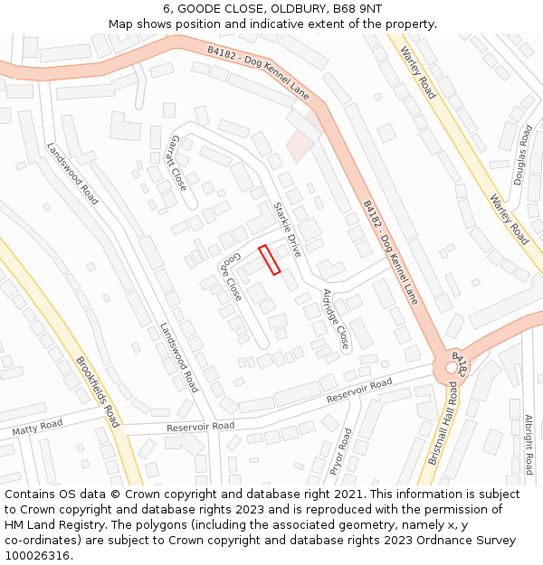 6, GOODE CLOSE, OLDBURY, B68 9NT: Location map and indicative extent of plot