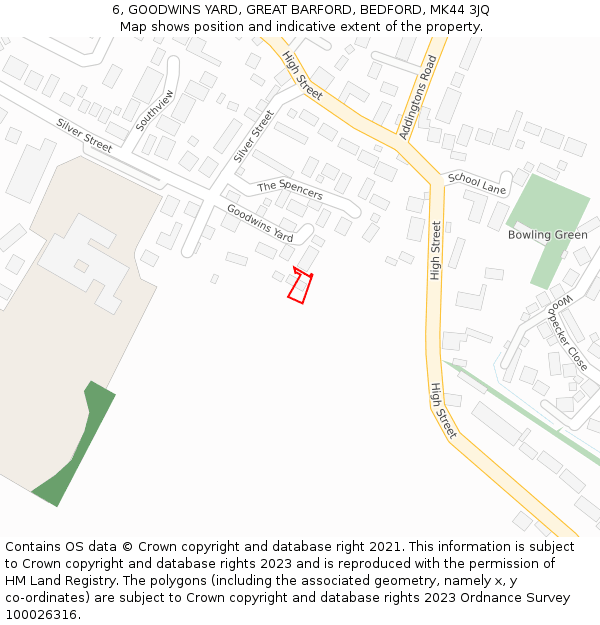 6, GOODWINS YARD, GREAT BARFORD, BEDFORD, MK44 3JQ: Location map and indicative extent of plot