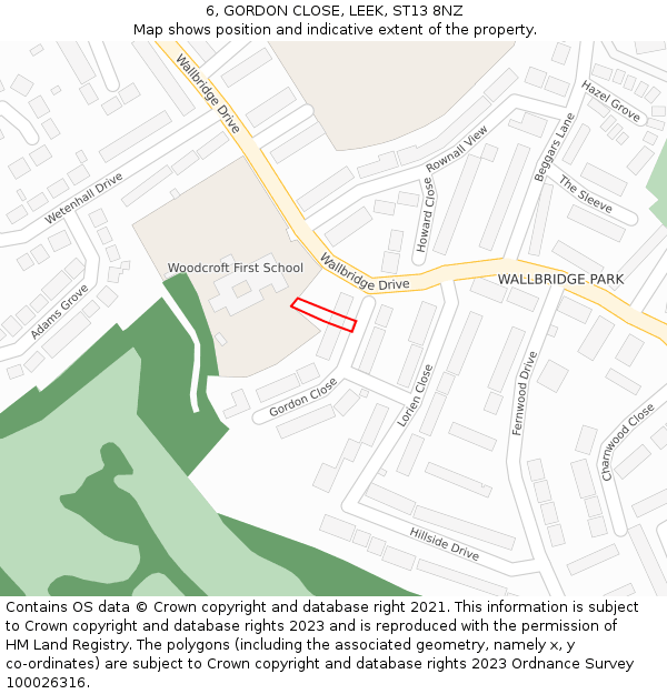 6, GORDON CLOSE, LEEK, ST13 8NZ: Location map and indicative extent of plot