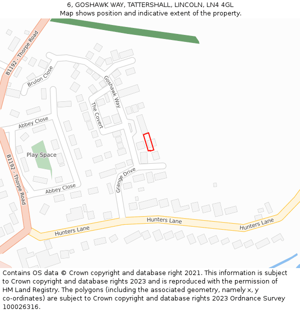 6, GOSHAWK WAY, TATTERSHALL, LINCOLN, LN4 4GL: Location map and indicative extent of plot