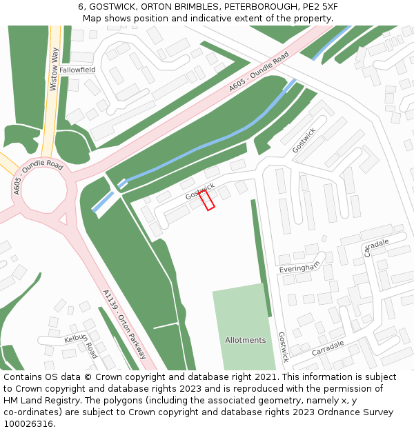 6, GOSTWICK, ORTON BRIMBLES, PETERBOROUGH, PE2 5XF: Location map and indicative extent of plot