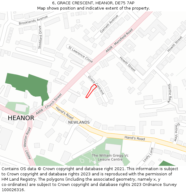 6, GRACE CRESCENT, HEANOR, DE75 7AP: Location map and indicative extent of plot