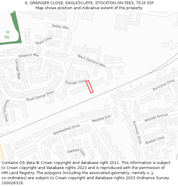 6, GRAINGER CLOSE, EAGLESCLIFFE, STOCKTON-ON-TEES, TS16 0SF: Location map and indicative extent of plot