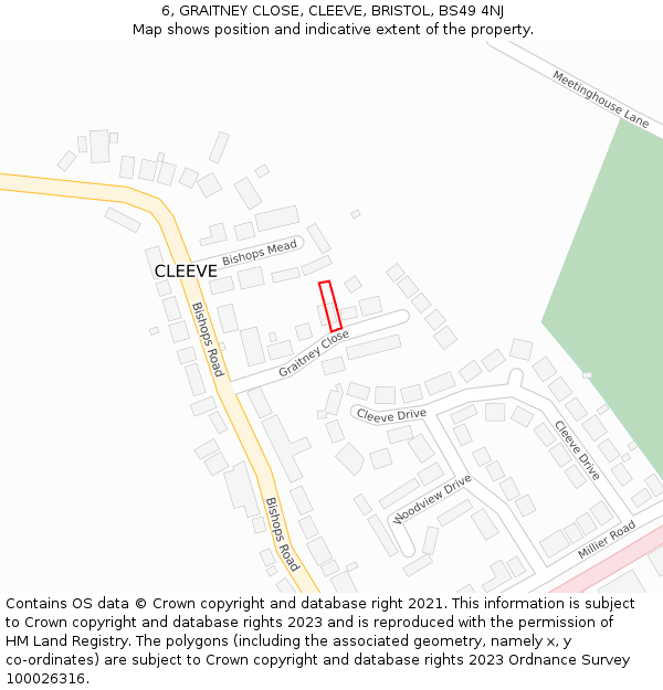 6, GRAITNEY CLOSE, CLEEVE, BRISTOL, BS49 4NJ: Location map and indicative extent of plot