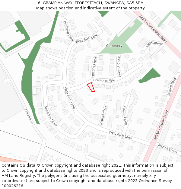 6, GRAMPIAN WAY, FFORESTFACH, SWANSEA, SA5 5BA: Location map and indicative extent of plot