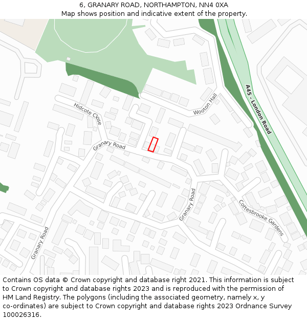 6, GRANARY ROAD, NORTHAMPTON, NN4 0XA: Location map and indicative extent of plot