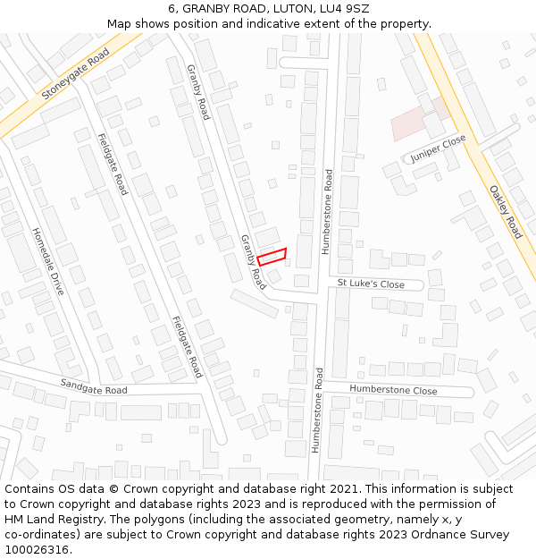 6, GRANBY ROAD, LUTON, LU4 9SZ: Location map and indicative extent of plot