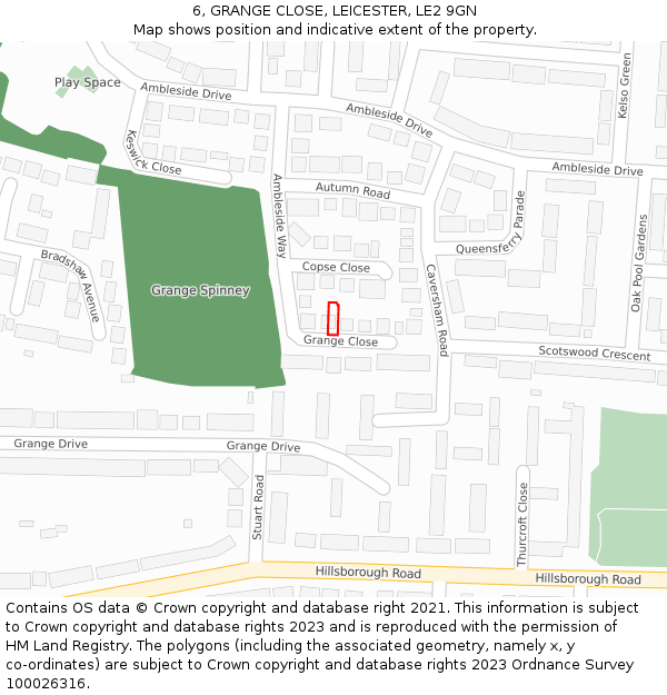 6, GRANGE CLOSE, LEICESTER, LE2 9GN: Location map and indicative extent of plot