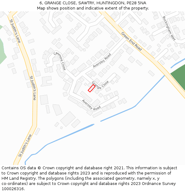 6, GRANGE CLOSE, SAWTRY, HUNTINGDON, PE28 5NA: Location map and indicative extent of plot