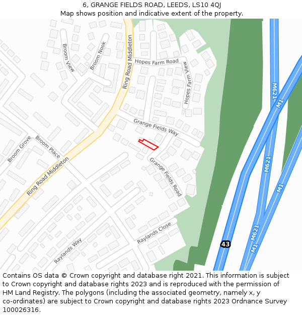 6, GRANGE FIELDS ROAD, LEEDS, LS10 4QJ: Location map and indicative extent of plot