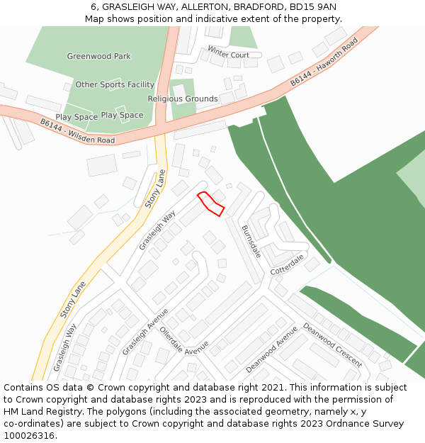 6, GRASLEIGH WAY, ALLERTON, BRADFORD, BD15 9AN: Location map and indicative extent of plot
