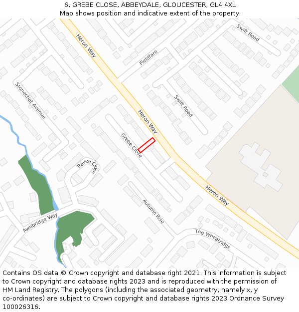 6, GREBE CLOSE, ABBEYDALE, GLOUCESTER, GL4 4XL: Location map and indicative extent of plot