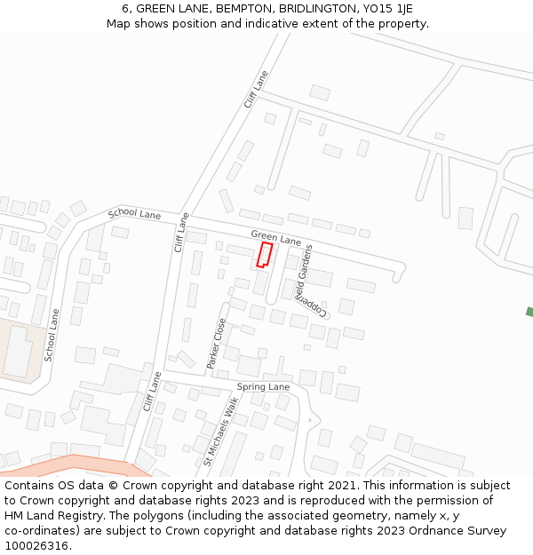 6, GREEN LANE, BEMPTON, BRIDLINGTON, YO15 1JE: Location map and indicative extent of plot