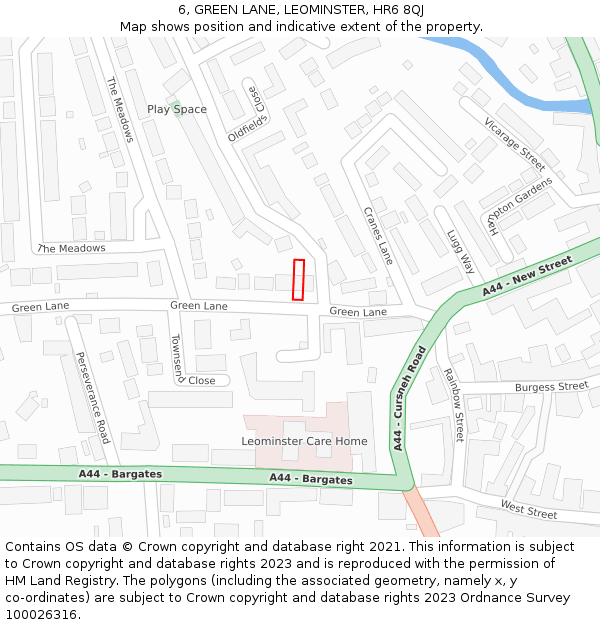 6, GREEN LANE, LEOMINSTER, HR6 8QJ: Location map and indicative extent of plot