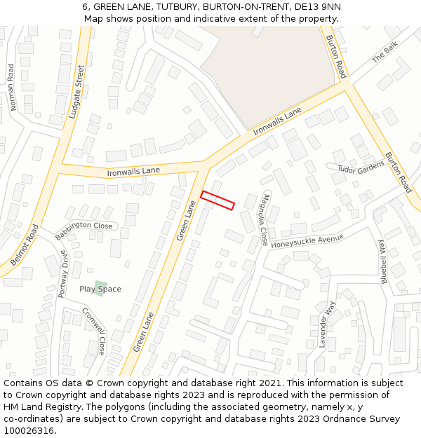 6, GREEN LANE, TUTBURY, BURTON-ON-TRENT, DE13 9NN: Location map and indicative extent of plot