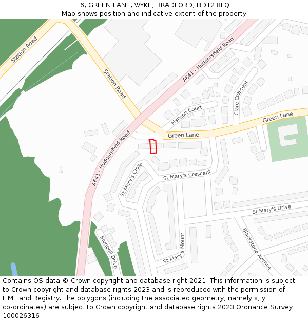 6, GREEN LANE, WYKE, BRADFORD, BD12 8LQ: Location map and indicative extent of plot