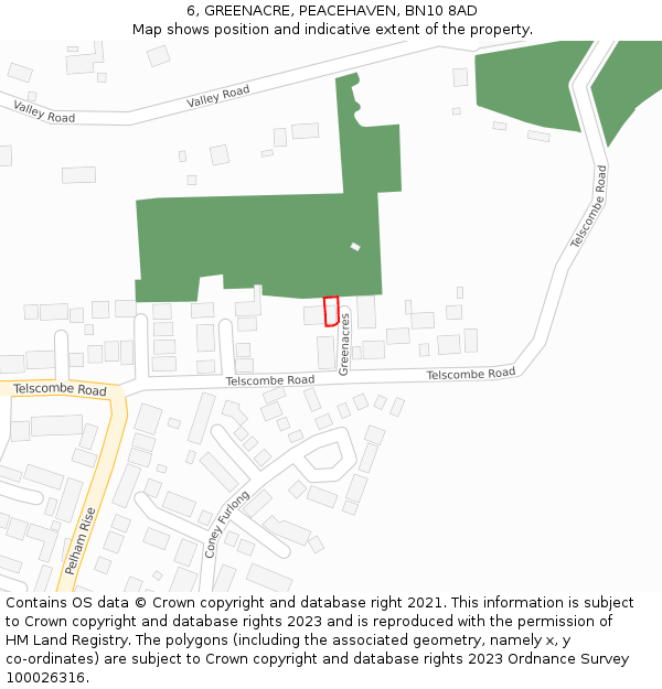 6, GREENACRE, PEACEHAVEN, BN10 8AD: Location map and indicative extent of plot