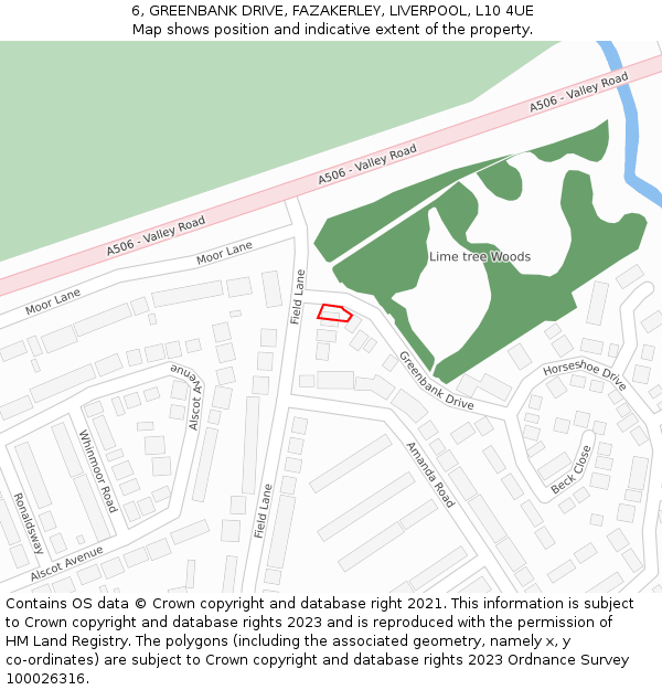 6, GREENBANK DRIVE, FAZAKERLEY, LIVERPOOL, L10 4UE: Location map and indicative extent of plot