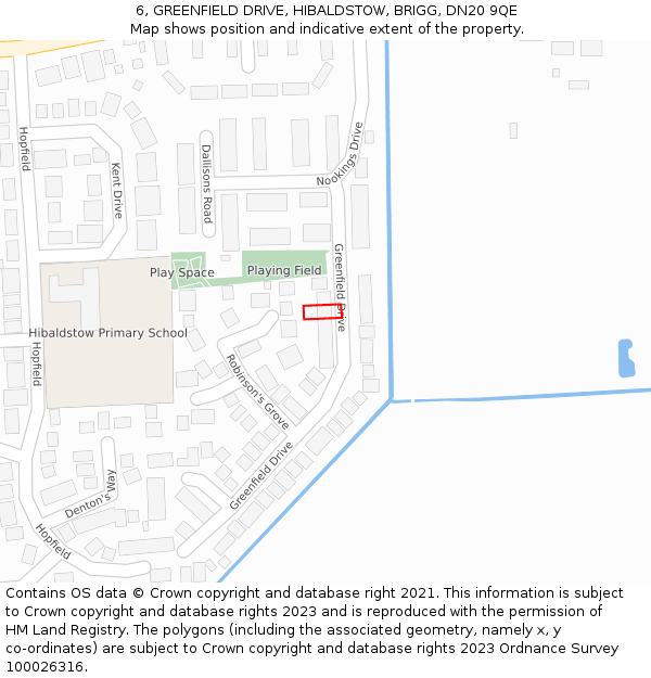 6, GREENFIELD DRIVE, HIBALDSTOW, BRIGG, DN20 9QE: Location map and indicative extent of plot