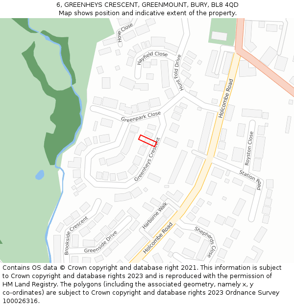 6, GREENHEYS CRESCENT, GREENMOUNT, BURY, BL8 4QD: Location map and indicative extent of plot