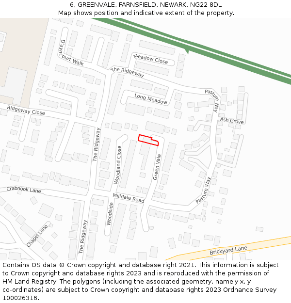 6, GREENVALE, FARNSFIELD, NEWARK, NG22 8DL: Location map and indicative extent of plot