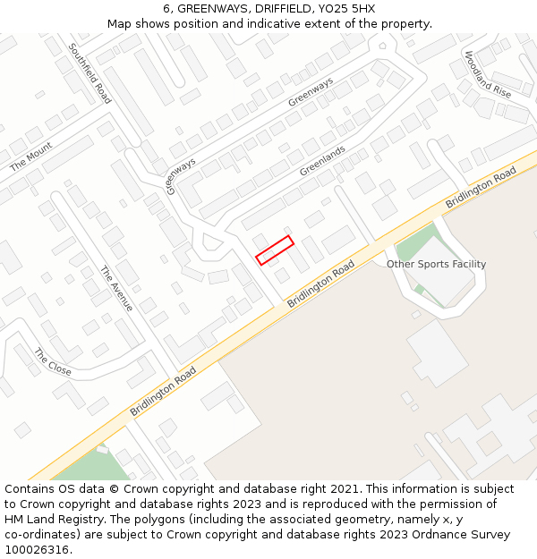 6, GREENWAYS, DRIFFIELD, YO25 5HX: Location map and indicative extent of plot