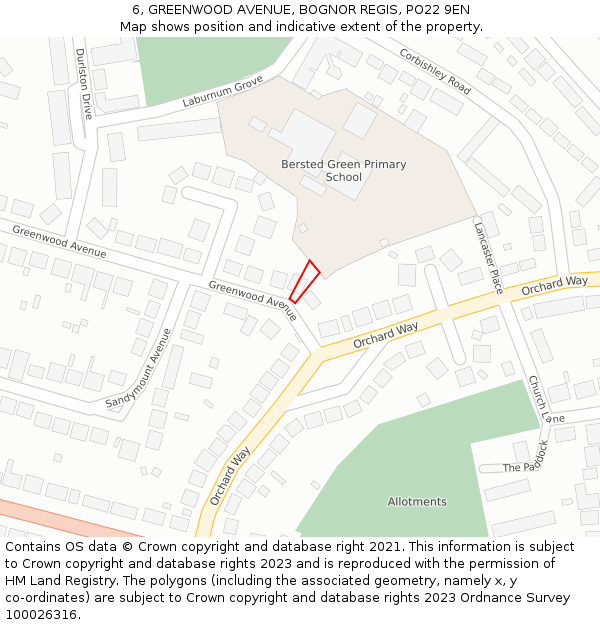 6, GREENWOOD AVENUE, BOGNOR REGIS, PO22 9EN: Location map and indicative extent of plot