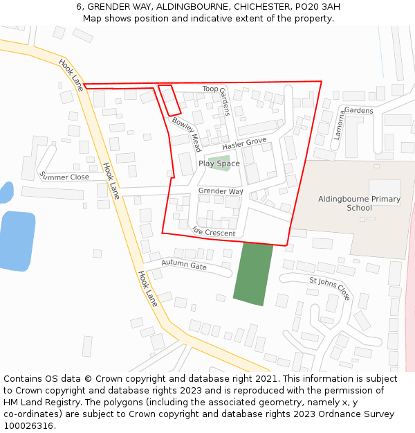6, GRENDER WAY, ALDINGBOURNE, CHICHESTER, PO20 3AH: Location map and indicative extent of plot