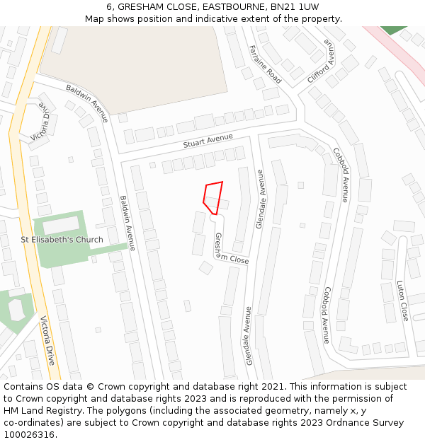 6, GRESHAM CLOSE, EASTBOURNE, BN21 1UW: Location map and indicative extent of plot