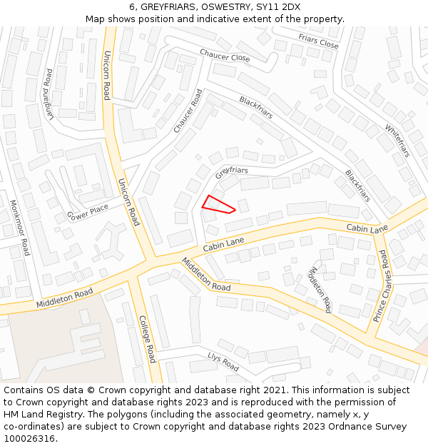 6, GREYFRIARS, OSWESTRY, SY11 2DX: Location map and indicative extent of plot