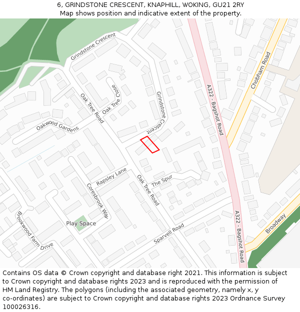 6, GRINDSTONE CRESCENT, KNAPHILL, WOKING, GU21 2RY: Location map and indicative extent of plot