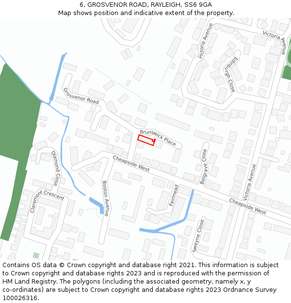 6, GROSVENOR ROAD, RAYLEIGH, SS6 9GA: Location map and indicative extent of plot