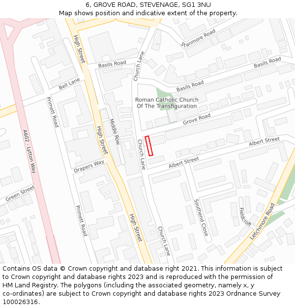 6, GROVE ROAD, STEVENAGE, SG1 3NU: Location map and indicative extent of plot