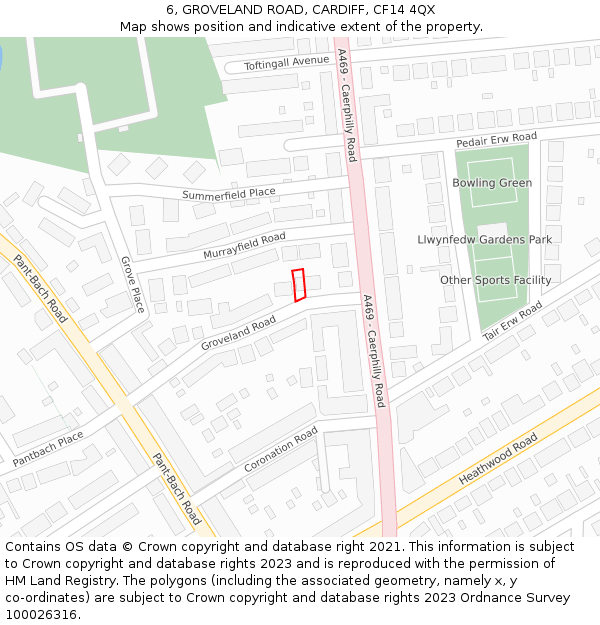 6, GROVELAND ROAD, CARDIFF, CF14 4QX: Location map and indicative extent of plot