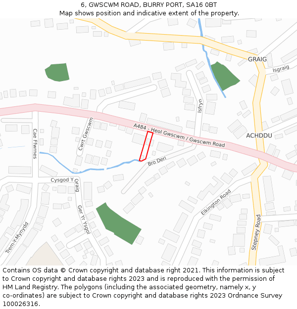 6, GWSCWM ROAD, BURRY PORT, SA16 0BT: Location map and indicative extent of plot