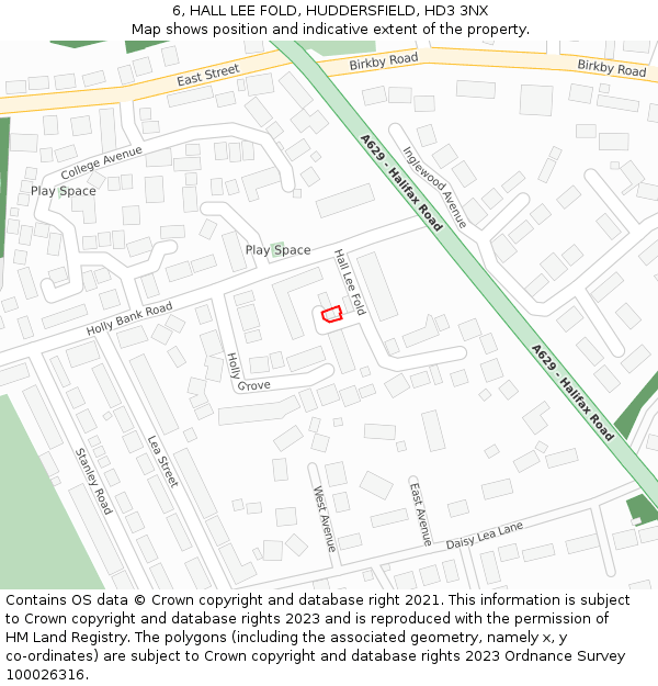 6, HALL LEE FOLD, HUDDERSFIELD, HD3 3NX: Location map and indicative extent of plot