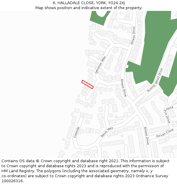 6, HALLADALE CLOSE, YORK, YO24 2XJ: Location map and indicative extent of plot