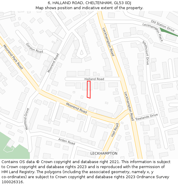 6, HALLAND ROAD, CHELTENHAM, GL53 0DJ: Location map and indicative extent of plot