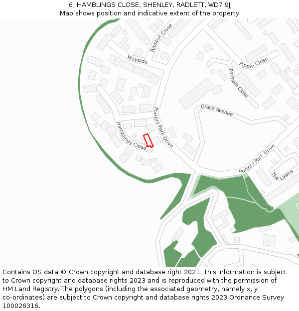 6, HAMBLINGS CLOSE, SHENLEY, RADLETT, WD7 9JJ: Location map and indicative extent of plot