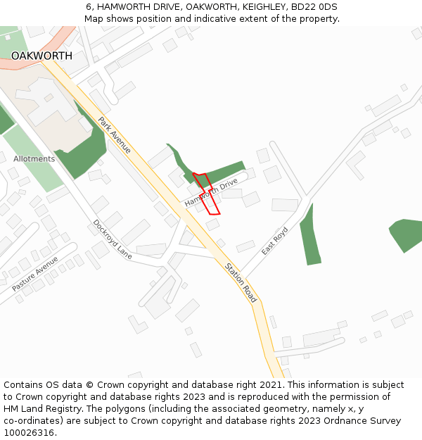 6, HAMWORTH DRIVE, OAKWORTH, KEIGHLEY, BD22 0DS: Location map and indicative extent of plot