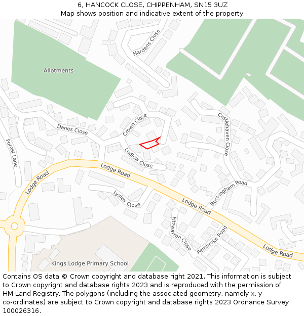 6, HANCOCK CLOSE, CHIPPENHAM, SN15 3UZ: Location map and indicative extent of plot